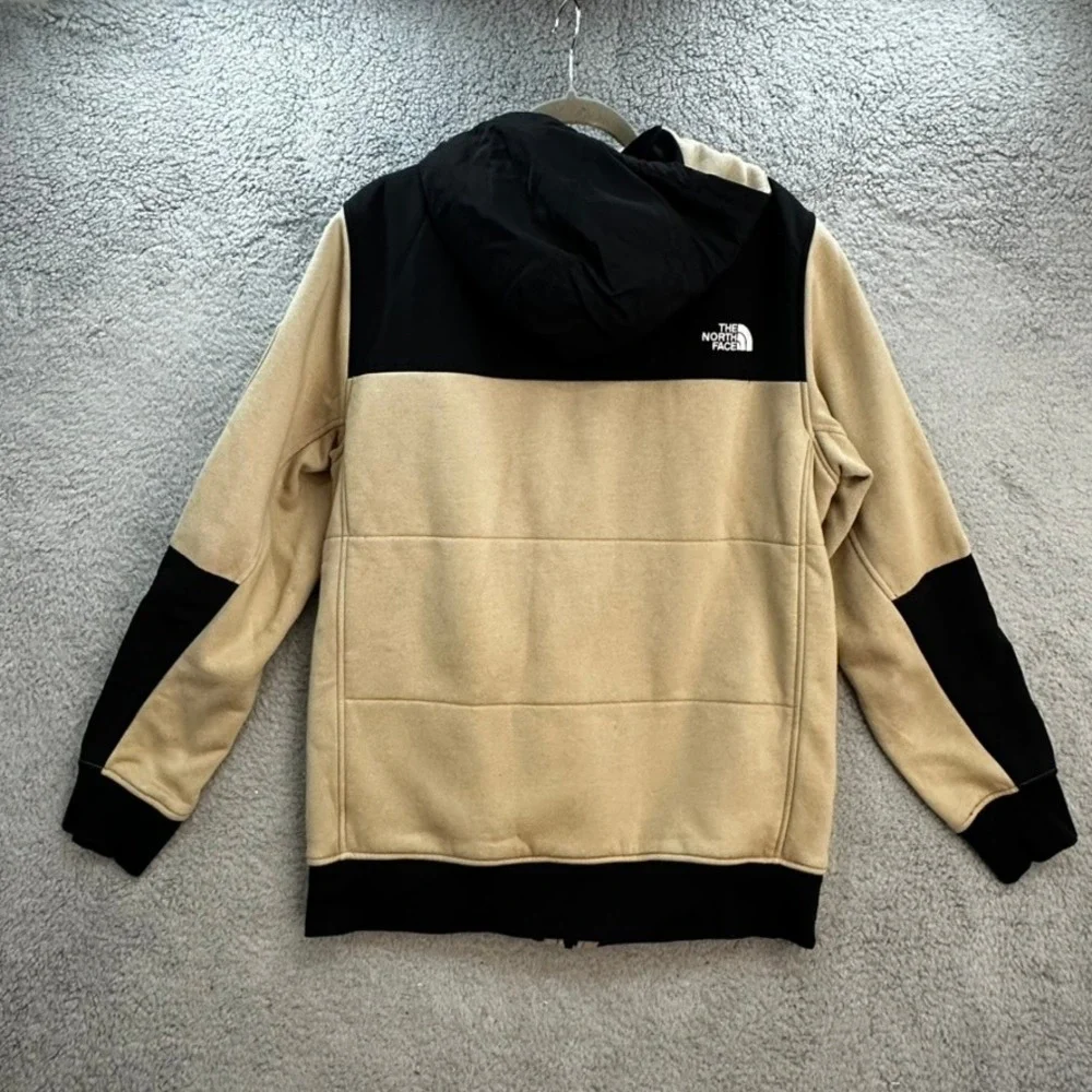 The North Face Men's Large Fleece Hooded Jacket Tan Black Colorblock Full Zip